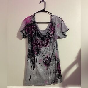 -grey and pink AFFLICTION y2k styled top -size Medium